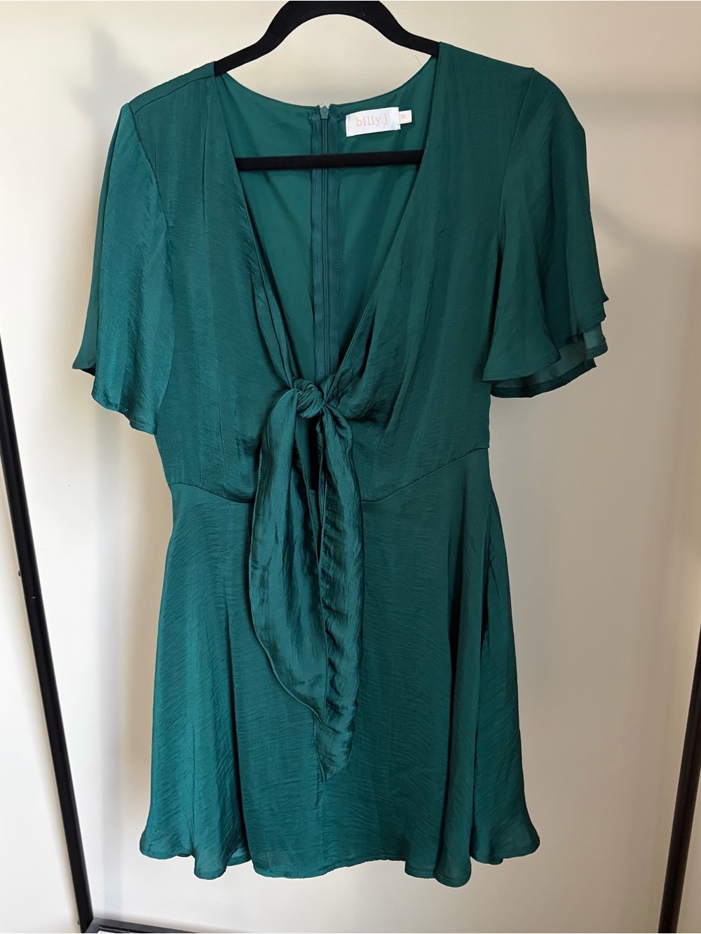 Billy J Boutique Emerald Tie-Front Mini Dress